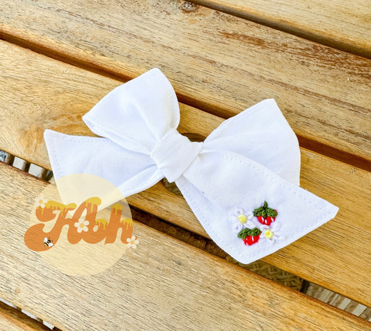 Strawberry Embroidered Bow